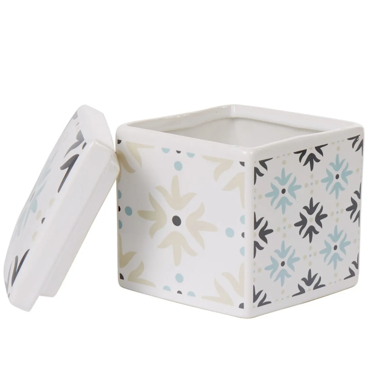 Gifi Nettoyage Et Entretien|Boîte poubelle à coton blanche motif carreau de ciment