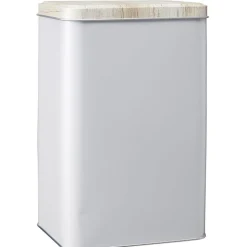 Gifi Boîte rectangulaire en métal gris avec couvercle effet bois