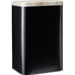 Gifi Boîte rectangulaire en métal noir avec couvercle effet bois