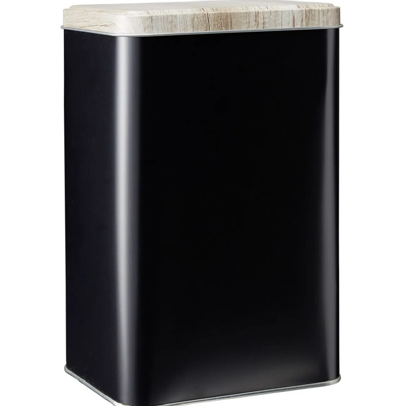 Gifi Boîte rectangulaire en métal noir avec couvercle effet bois