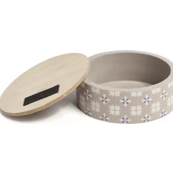 Gifi Rangement|Boîte ronde bois et carreaux de ciment gris et blanc