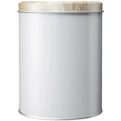 Gifi Boîte ronde en métal gris avec couvercle effet bois