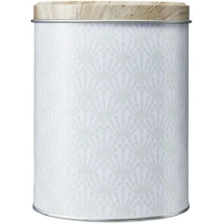 Gifi Boîte ronde en métal imprimé gris avec couvercle effet bois