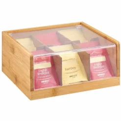 Gifi Boîtes à thé en bambou avec couvercle transparent