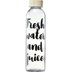 Gifi Bouteille en verre inscription noire avec bouchon en bambou 730 ml