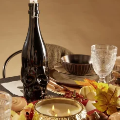 Gifi Bouteille Halloween 1L en verre forme tête de mort noire