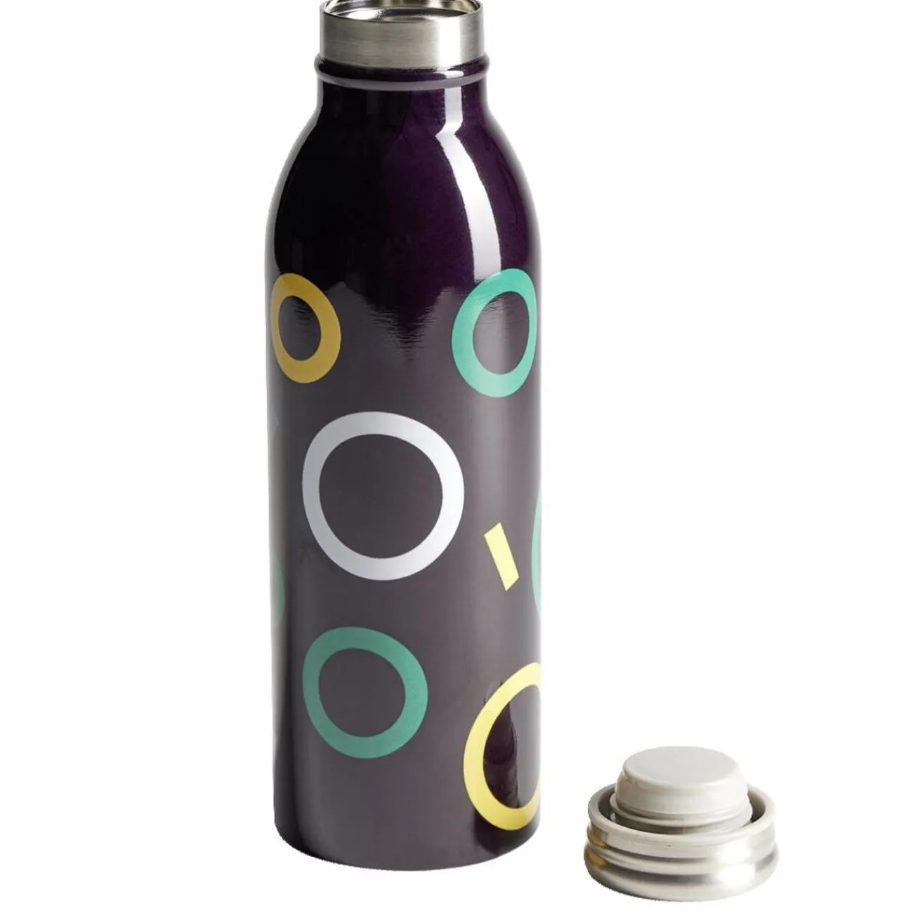 Gifi Bouteille isotherme acier noir motif rond 500ml Ø6,7xH21,8cm