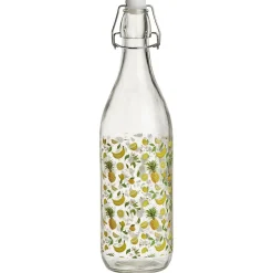 Gifi Bouteille verre motif fruit exotique jaune bouchon mécanique 1L H30cm