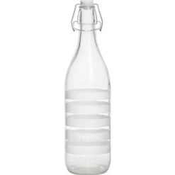 Gifi Bouteille verre rayure horizontale blanche bouchon mécanique 1L H30cm