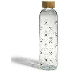 Gifi Bouteille verre transparent à motif noir avec bouchon en bambou 730ml