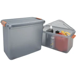 Gifi Rangement|Box de rangement à couvercle XXL 69 L gris