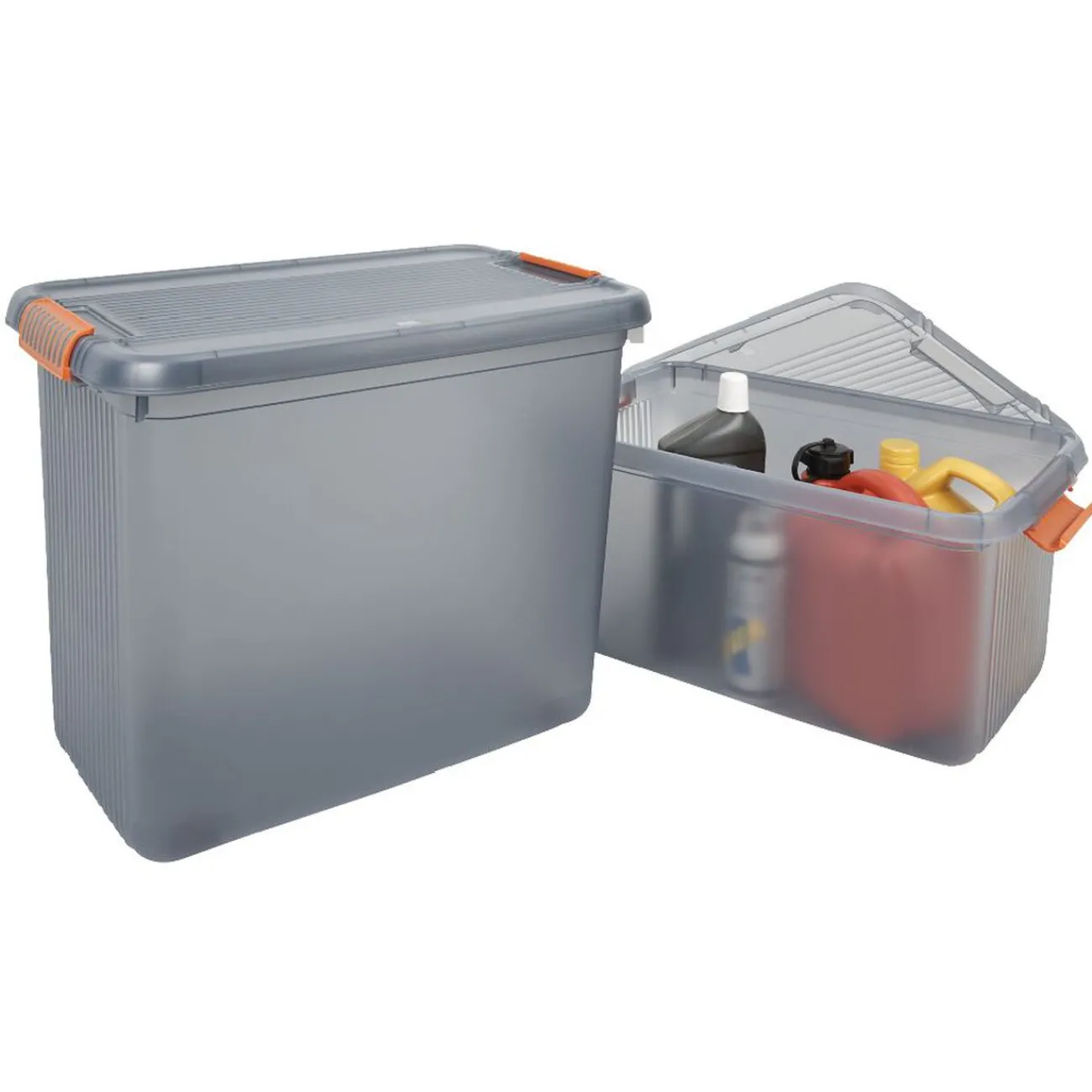 Gifi Rangement|Box de rangement à couvercle XXL 69 L gris