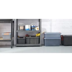 Gifi Rangement|Box de rangement 18 L gris bleu à clips oranges