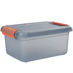 Gifi Rangement|Box de rangement 18 L gris bleu à clips oranges