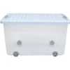 Gifi Rangement|Box de rangement à roulettes transparent bleu 50L