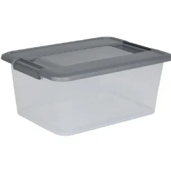 Gifi Rangement|Box de rangement A4 transparente couvercle gris poignées clips 12 L