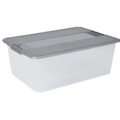 Gifi Rangement|Box de rangement A3 transparente couvercle gris poignées clips 35 L
