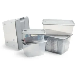 Gifi Rangement|Box de rangement A3 transparente couvercle gris poignées clips 35 L