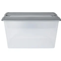 Gifi Rangement|Box de rangement A3 transparente couvercle gris poignées clips 48 L