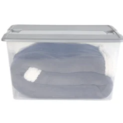 Gifi Rangement|Box de rangement A3 transparente couvercle gris poignées clips 48 L
