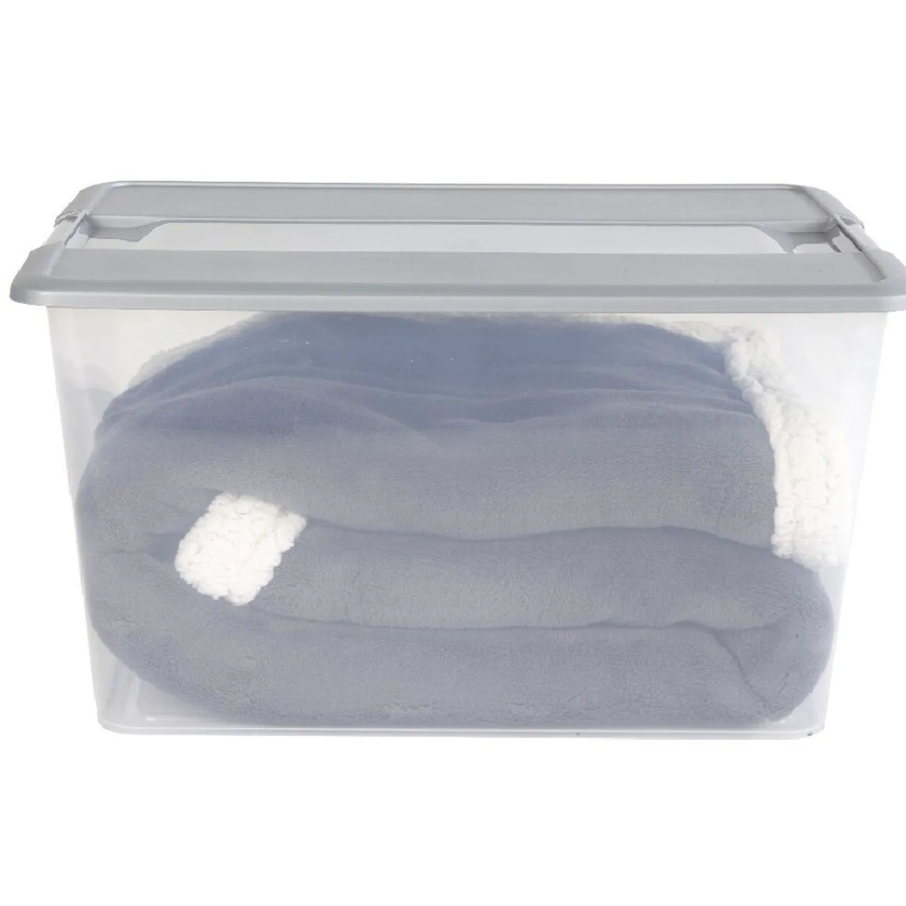 Gifi Rangement|Box de rangement A3 transparente couvercle gris poignées clips 48 L