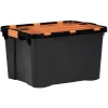 Gifi Rangement|Box de rangement brico noir avec couvercle orange à double ouverture 34L