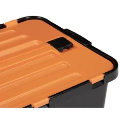 Gifi Rangement|Box de rangement brico noir avec couvercle orange à double ouverture 34L