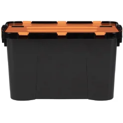 Gifi Rangement|Box de rangement brico noir avec couvercle orange à double ouverture 34L