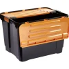 Gifi Rangement|Box de rangement brico noir avec couvercle orange à double ouverture 80L
