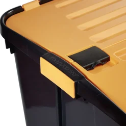 Gifi Rangement|Box de rangement brico noir avec couvercle orange à double ouverture 80L