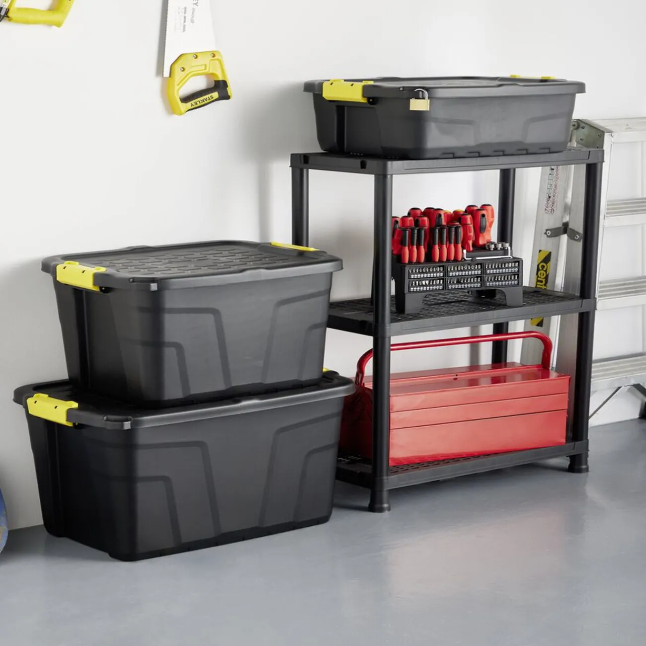 Gifi Rangement|Box de rangement brico noir 24L