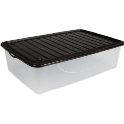 Gifi Rangement|Box de rangement dessous de lit transparent couvercle noir 27L