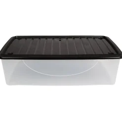 Gifi Rangement|Box de rangement dessous de lit transparent couvercle noir 27L