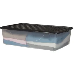 Gifi Rangement|Box de rangement dessous de lit transparent couvercle noir 27L