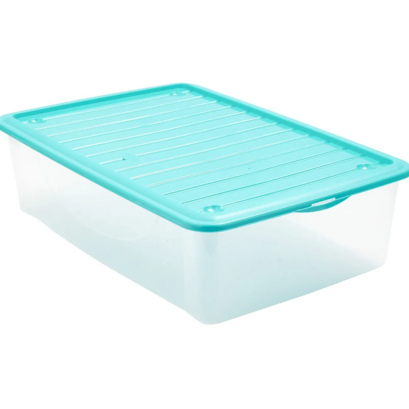 Gifi Rangement|Box de rangement dessous de lit transparent couvercle bleu 27L