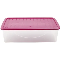 Gifi Rangement|Box de rangement dessous de lit transparent couvercle rose 27L