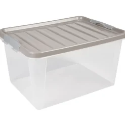 Gifi Entretien Du Linge|Box de rangement grise 31 L à clip