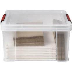 Gifi Rangement|Box de rangement transparente couvercle clips rouge 17 L