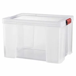 Gifi Rangement|Box de rangement transparente couvercle clips rouge 45 L