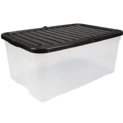 Gifi Rangement|Box de rangement transparent couvercle papillon noir opaque 40L