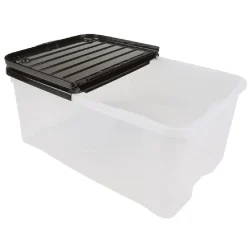 Gifi Rangement|Box de rangement transparent couvercle papillon noir opaque 40L
