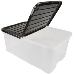Gifi Rangement|Box de rangement transparent couvercle papillon noir opaque 40L