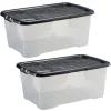 Gifi Rangement|Box 42L x2 avec couvercle noir L60xl40xH25cm