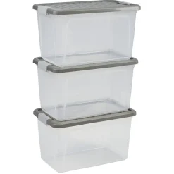 Gifi Rangement|Box transparente couvercle gris 29,5 L x3