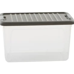 Gifi Rangement|Box transparente couvercle gris 29,5 L x3