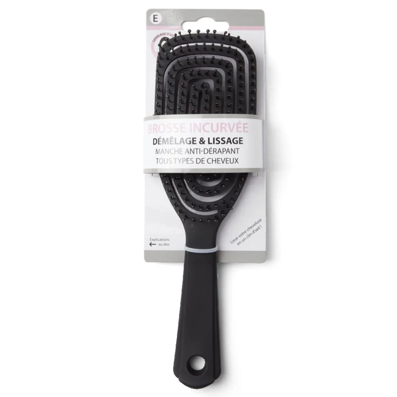 Gifi Beauté^Brosse à cheveux incurvée démêlage et lissage PVC noir