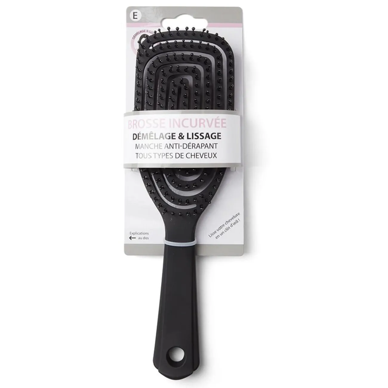 Gifi Beauté^Brosse à cheveux incurvée démêlage et lissage PVC noir
