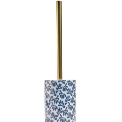Gifi Equipement Wc^Brosse WC manche doré socle grès motif floral bleu et blanc Ø9,2xH36cm