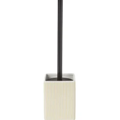 Gifi Equipement Wc^Brosse WC socle carré grès rayure verticale blanc beige 9,2x9,2xH36cm
