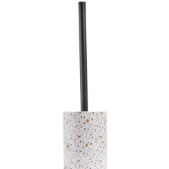 Gifi Equipement Wc^Brosse WC socle rond grès terrazzo blanc bleu marron Ø9,2xH36cm